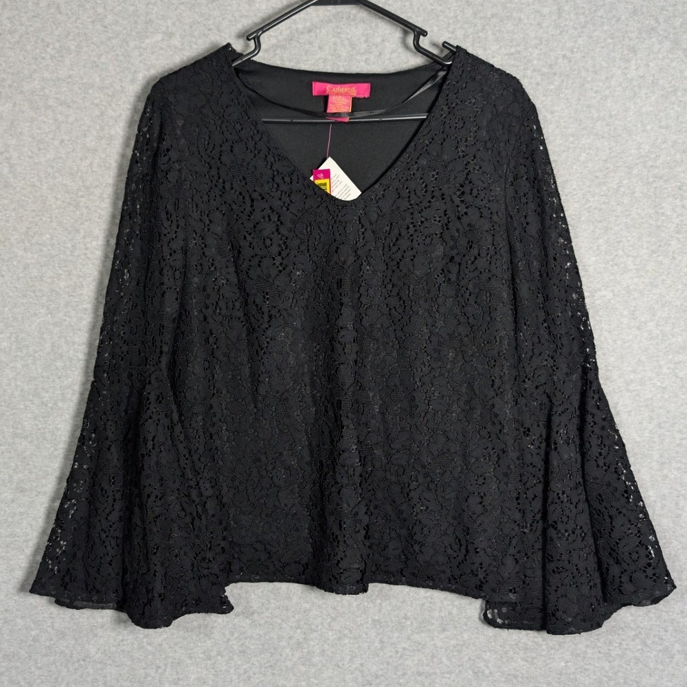 Catherine Catherine Malandrino Black Lace Blouse Small Bell Sleeve Gothic NWT